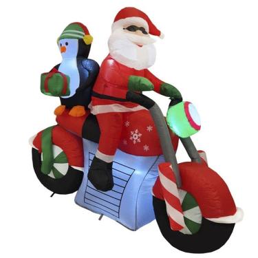 Imagem de Papai Noel Moto Pinguim Natal Presente Inflavel Decoraçao Natalina Loja Festa Shopping Fim de Ano Hall de Entrada