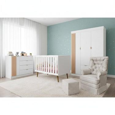 Imagem de Quarto de Bebê Completo Guarda-roupa Cômoda Berço e Poltrona Ayla Branco