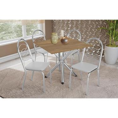Imagem de Conjunto: Mesa Sala Jantar Volga C- Tampo De Madeira 90cm E 4 Cadeiras Holanda Cromado-nogueira - Branco - Kappesberg