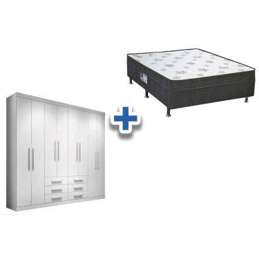 Imagem de Cama Box Conjugada Casal Union + Guarda Roupa Master 8.6 Branco