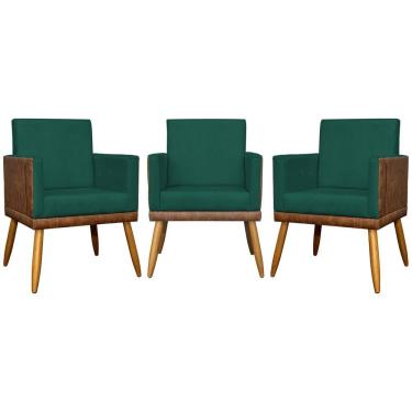 Imagem de Kit 3 Poltronas Decorativas Lis Corino e Pé Palito - Verde Suede Corino