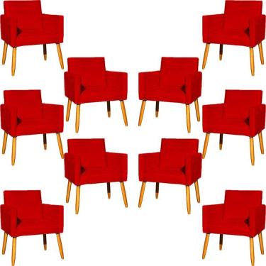 Imagem de Kit 10 Poltronas Decorativa Para Sala Nina Suede Cores Pé Palito 30cm Castanho - Vermelho, Suede