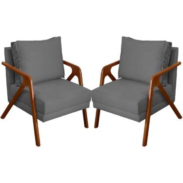 Imagem de Kit 2 Poltronas Decorativa Para Sala Shine Suede Cores Pé Castanho - Cinza, Suede