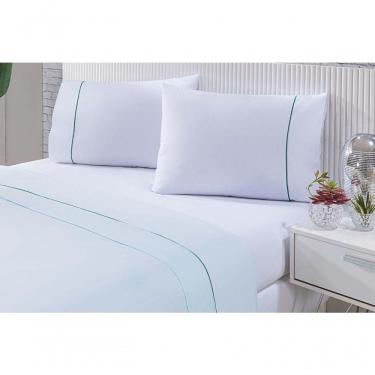 Imagem de Jogo De Cama 100% Algodão Percal 150 Fios Solteiro Gran Moratta 3 Peças Branco E Verde
