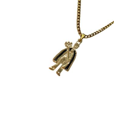 Imagem de Colar Corrente Pingente Exu Capa Preta 3 Cm Dourado