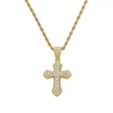 Imagem de Colar Cruz Crucifixo Zircônia Hip Hop,Colar Simples E Da Fé Com Cruz De Santo