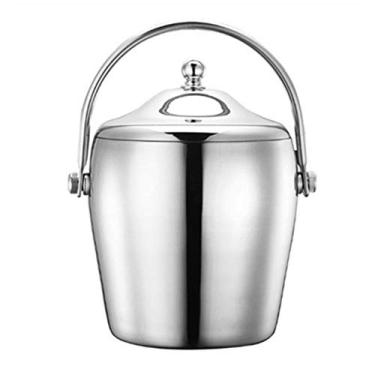 Imagem de Balde de gelo de aço inoxidável 1,2/2L portátil de 6 horas com isolamento de camada dupla com tampa para festas, churrascos, buffets