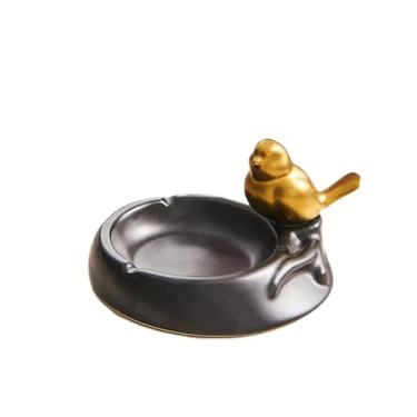 Imagem de Cinzeiro redondo de cerâmica minimalista com pássaro dourado moderno decoração de casa acessórios para fumar bandeja criativa cinzeiro artesanato