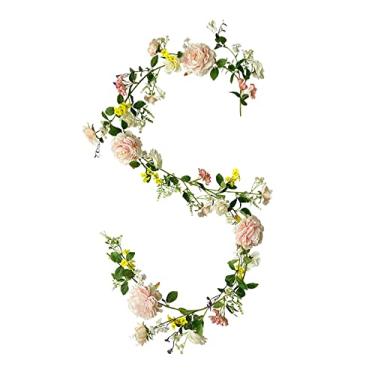 Imagem de Flor artificial videira rosa flor videira pendurado vegetação seda guirlanda folha verde flor rosa para casamento jardim cerca de parede casa rosas vermelhas flores artificiais 100 peças flores