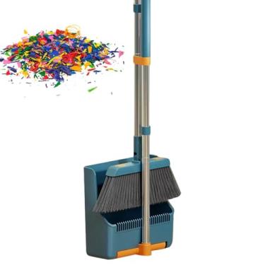 Imagem de Conjunto de pá e vassoura para casa | Conjunto de vassoura vertical giratória de 180 graus e pá de lixo com longo | Kit de suporte vertical portátil para saguão, jardim, garagem, quarto