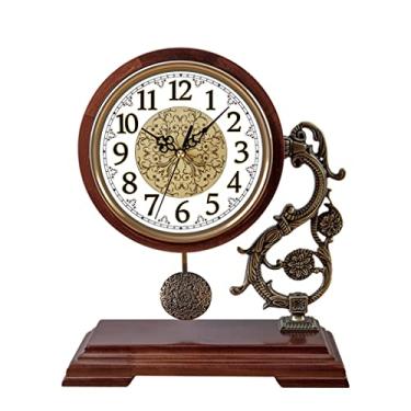 Imagem de Relógio de mesa para sala de estar ornamentos decorativos para casa retro europeu música de madeira maciça relógio de cronometragem (cor: A Tamanho: 26,5 * 31 cm)