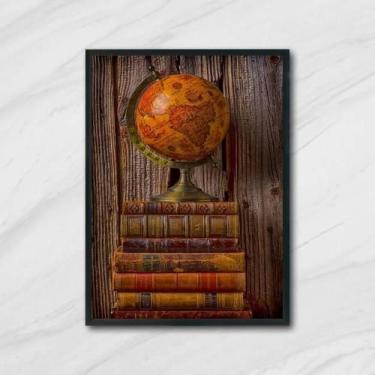 Imagem de Quadro Globo E Livros 45X34Cm - Com Vidro Moldura Preta - Quadros On-L