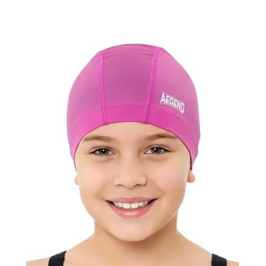 Imagem de Aegend Touca de natação de tecido, camada impermeável de silicone - touca de natação de tecido respirável, mantém o cabelo seco com alta elasticidade para jovens crianças mulheres homens, 2 tamanhos