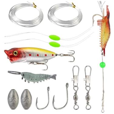 Imagem de Conjunto de iscas de pesca – Kit de simulação de iscas de pesca com anzóis, iscas falsas versáteis, equipamento de água doce para cavala, peixe-gato, truta, salmão, em lagos, riachos