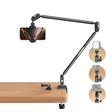 Imagem de CAMBOFOTO Braço mágico de 84 cm com braçadeira de mesa, suporte para câmera aérea, suporte de telefone de mesa, braço articulado extralongo com parafuso de 0,6 cm, para telefone, microfone, luz