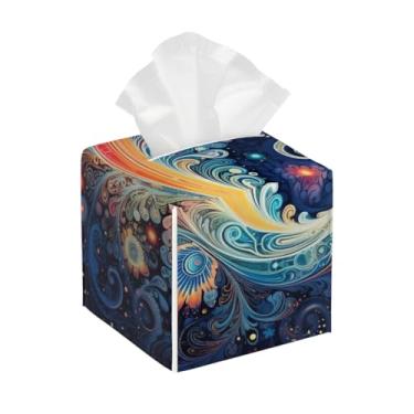 Imagem de Porta-lenços de couro quadrado à prova d'água com estampa paisley, organizador de papel facial étnico com cinto inferior, estojo de lenços para mesa, banheiro, escritório, mesa, carro, decorativo