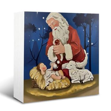 Imagem de Sinais de decoração de Natal, placa de caixa de madeira decorativa, decoração de dia de Natal, decorações de mesa de sala de estar, arte de decoração de mesa, presente inspirador para amigos ou