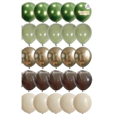 Imagem de Balões de safári verde sálvia marrom, pacote com 60 balões de látex de eucalipto e eucalipto, verde oliva empoeirado, verde oliva empoeirado, café, bege, metálico, dourado, eucalipto, balões