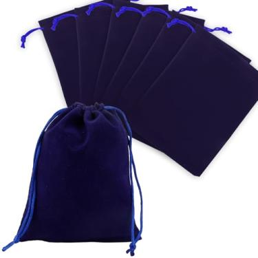Imagem de Sacos de presente de veludo com cordão, 20 peças de bolsas de joias de veludo azul 12 x 15 cm, bolsas de joias com cordão, pequenos sacos de armazenamento de tecido de veludo, para embrulhar presentes