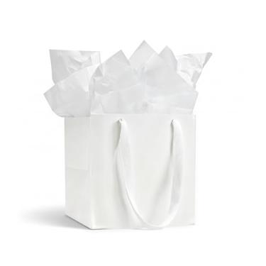 Imagem de Aosric Pacote com 12 sacos de presente brancos de 25 x 25 x 25 cm com papel de seda, saco de papel quadrado grosso e reutilizável com alça de fita – para sapato, cobertor, aniversário, casamento, chá