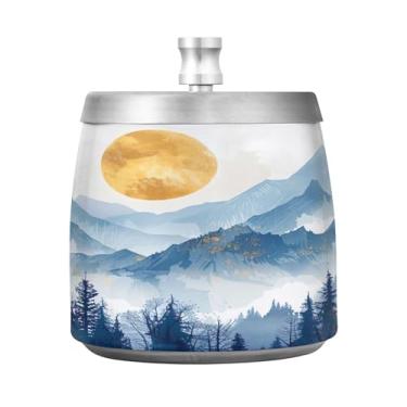 Imagem de SEHANY Cinzeiro Majestic Mountain Peak com tampa para cigarros, à prova de vento, sem fumaça, aço inoxidável, cinzeiros para uso interno e externo, grande, inodoro, para fumantes, decoração de