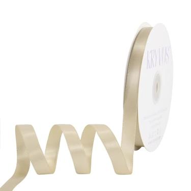 Imagem de Kryvus Fita de cetim bege, fita bege dupla face de 1/2 polegada x 50 metros, fita de cetim premium para embrulho de presente, artesanato, fabricação de laços de cabelo, costura, buquê de flores