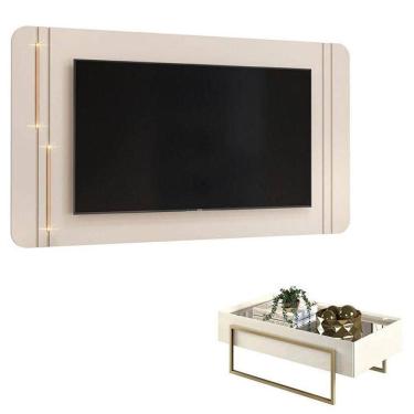 Imagem de Painel Para Tv Suspenso Ariana E Mesa De Centro Petri Off White – Dj Móveis