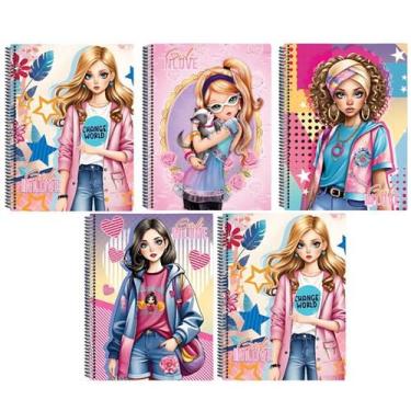 Imagem de Kit 5 Caderno Girl Love Capa Dura 80 Folhas Arame Reforçado - 144024IM