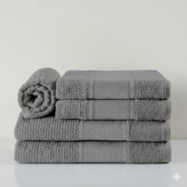Imagem de Kit Toalha de Banho e Rosto 5 Pçs 100% Algodão 400 g/m2 Fio Duplos - Luxo, maciez e alta absorção - Chumbo