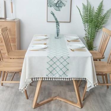 Imagem de Toalha de mesa bordada de linho de algodão resistente à água, resistente a rugas e à prova d'água - Toalha de mesa lavável na máquina, design moderno resistente ao desbotamento, para jantar e festa de