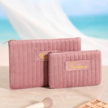 Imagem de Bolsa organizadora de artigos de higiene pessoal portátil de grande capacidade com forro interno impermeável para pincéis, batom, cuidados com a pele, rosa