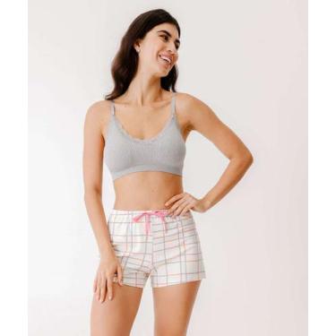 Imagem de Short Pijama Feminino Avulso Xadrez Marisa Off White-29025, Off white,