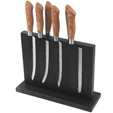 Imagem de Uniharpa Suporte Magnético Para Facas Preto, Bloco De Madeira Acácia, Universal Dupla Face Com Tira Magnética Reforçada 12 X 10 Pol. Bancada Cozinha