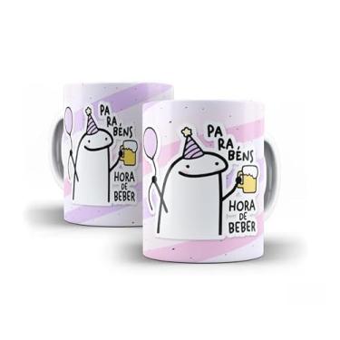 Imagem de Caneca Decorativa Parabéns Amiga, Porcelana, Design Listrado Pastel, Tema Aniversário com Bolo e Ilustração Fofa, 325ml (17198)