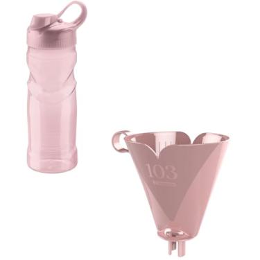 Imagem de Conjunto de 1 Suporte para Filtro de Café 103 Rosa + 1 Garrafa de Hidratação Fitness 500ml Rosa