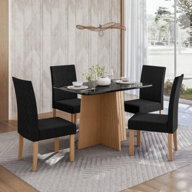 Imagem de Sala Jantar Isa 120cm Vidro 4 Cadeiras Elegance Mel/Preto