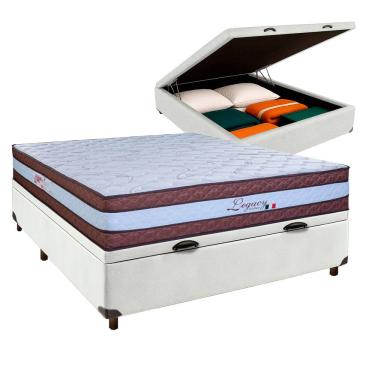 Imagem de Cama Box Bau Branco Casal + Colchão Molas Ensacadas Legaccy Paropas