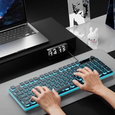 Imagem de SEUNKWANG Teclado retroiluminado com fio EWEADN F98, teclados de computador USB com tela inteligente e botão, teclado ergonômico silencioso de layout 96% com 7 cores, compatível com Mac, Windows