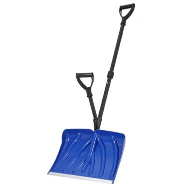 Imagem de Pá de neve com alça dupla de aço de anel D, pás de neve leves com lâmina de 45,7 cm de largura e tira de desgaste de alumínio, pá de sobrevivência portátil para garagem, calçada, azul e preto