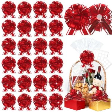 Imagem de 24 peças de laço vermelho para embrulho de cesta de presente, laços de presente de Natal, fita adesiva para garrafas de árvore de Natal, buquê de flores, decoração de festa do dia dos namorados