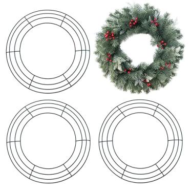 Imagem de ROERLIEN Pacote com 3 molduras de guirlanda de arame, anel verde escuro para artesanato, faça você mesmo, Natal, Ação de Graças, Halloween, decoração ao ar livre, arranjos florais de porta (30,5 cm)