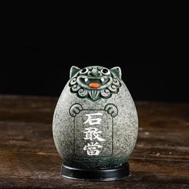 Imagem de Qyuena Chinese Okinawa Shisa Lion Feng Shui Figurine, Plump Style Foo Dog Statue with Base, Wealth Prosperity Good Luck Charm for Home Decor and Housewarming Gift (Grey, Large(8cm Tall))