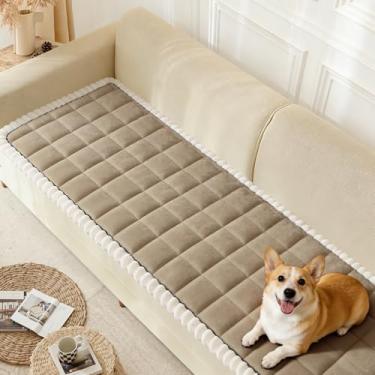 Imagem de Arfntevss Capas de assento Dog Love para sofá com 2 almofadas de veludo lavável para cães que aceitam animais de estimação, poltrona felpuda, antiderrapante, protetor de pelúcia (Fuzzy Grid Coffee, 70