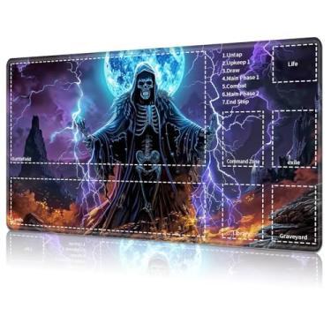 Imagem de for MTG Card Playmat with Zone,Game Play Mat for MTG TCG 27.6 x 15.7 inches,Non-Slip Play Mat for Commander Board RPG CCG Game TCG Other Card Games/Mouse Pad-Skull Wizard
