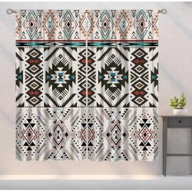 Imagem de YSWOW Cortinas blackout astecas, arte geométrica boho tribal nativa americana impressa para quarto, sala de estar, cozinha, decoração, tecido, 2 painéis, 106 x 113 cm, taxa de sombreamento de 30%