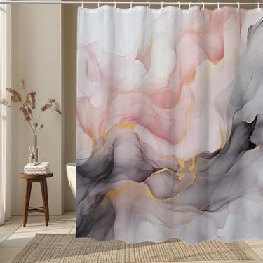 Imagem de VAVBYE Cortina de chuveiro mármore abstrata rosa ouro preto tinta ombre, cortinas de chuveiro de tecido morden para decoração de banheiro 182 x 182 cm
