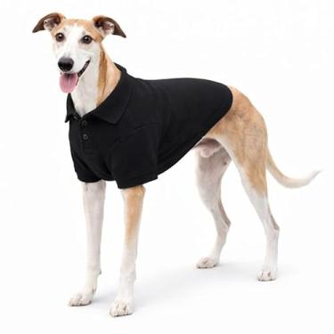 Imagem de lovelonglong Camisa polo básica para cães de algodão premium, camisetas polo para cães grandes, médios e pequenos com gola de dois botões, cor branca, preta, 2GG