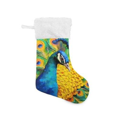 Imagem de ATTX Meias de Natal para pintor de óleo de pavão, suporte de presente branco de pelúcia para decorações de festas de fim de ano (43 cm, pacote com 2) nº 45