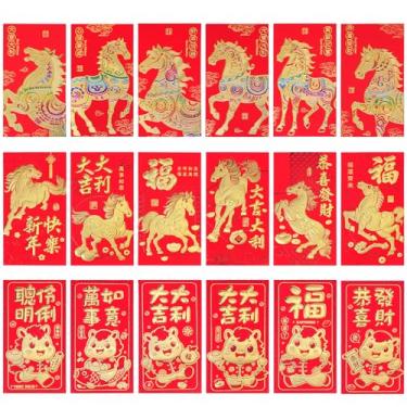 Imagem de Envelopes vermelhos de ano novo chinês, 72 peças, 18 padrões, KissDate 2026, cavalo, ano novo, lunar, envelope vermelho Hong Bao Lai See Lucky Money Packets para festival de primavera, casamento
