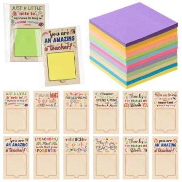 Imagem de MixTeach Conjunto de 12 blocos de notas adesivas de madeira para agradecimento de professores com notas adesivas sacos OPP inspiradores de volta às aulas, presentes de agradecimento, organizador de